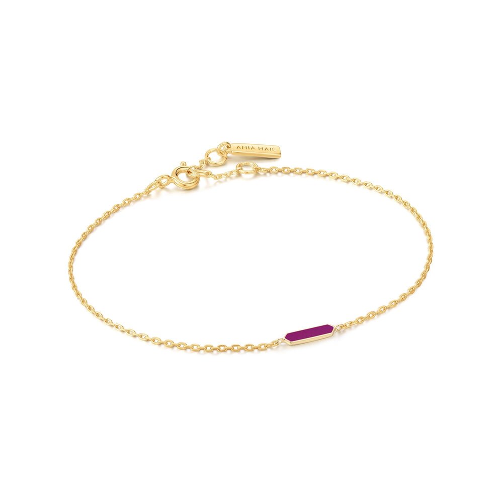 Gold-plated silver bracelet, pink enamel - B028-03G-R - Ania Haie