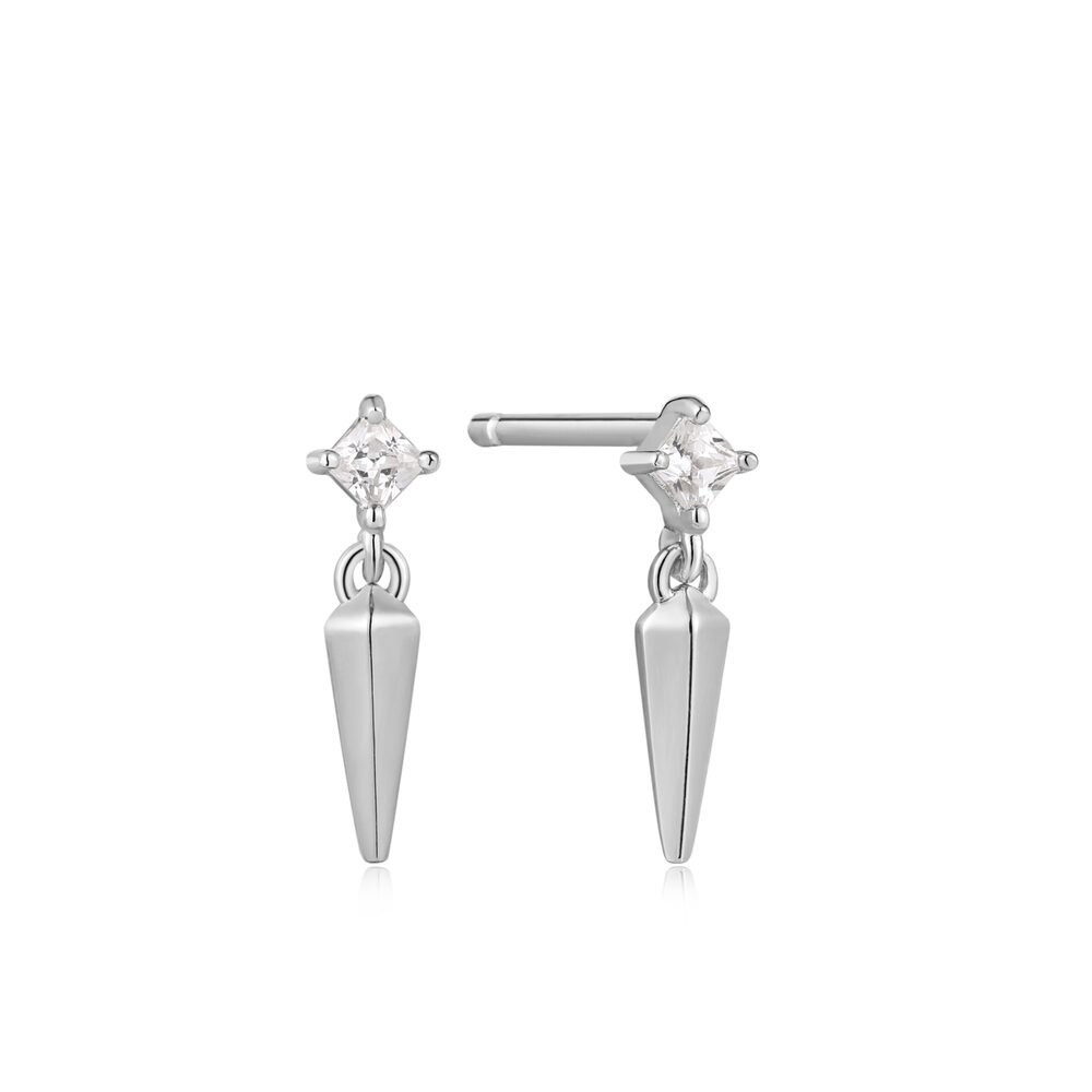 Rhodium-plated stud earrings with zirconia