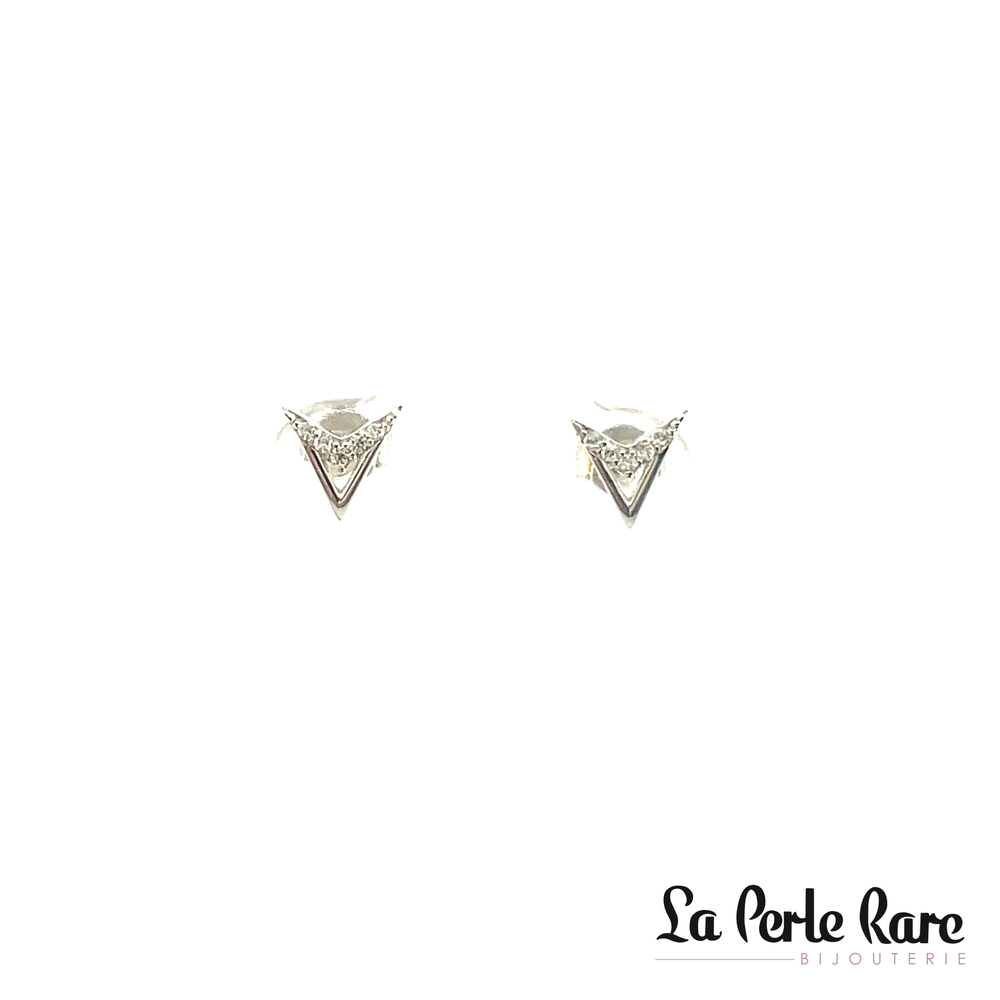 Boucles d'oreilles fixes or blanc 10 carats, zircons incolores - ENM-338-B - Exclusivités