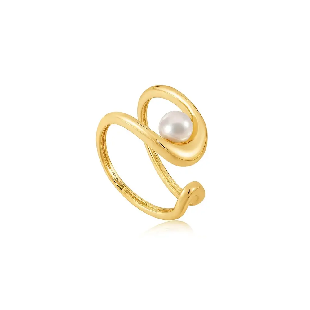 Bague ajustable argent doré, perle