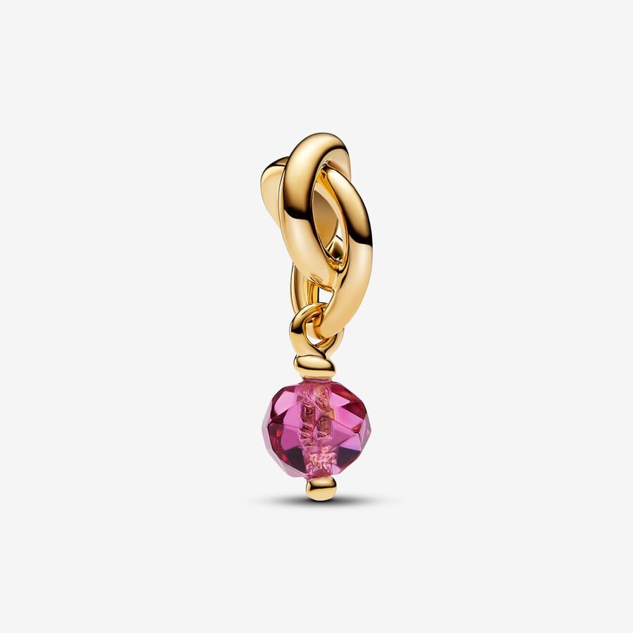 Eternal Circle charm in unique metal plated with 14k gold with pink synthetic crystal - 763462C10 - Pandora