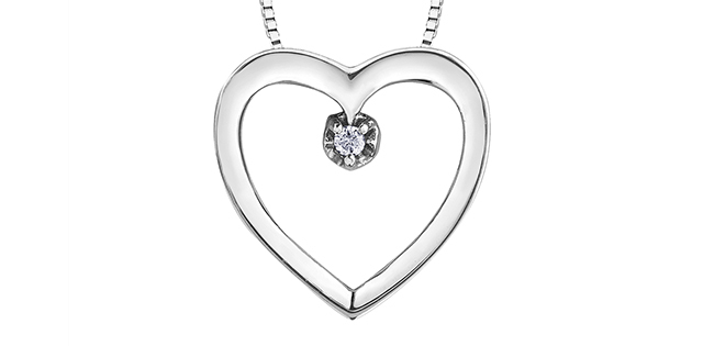 Pendentif coeur, or blanc 10 carats, diamant de 1 point - 20033-L - Corona