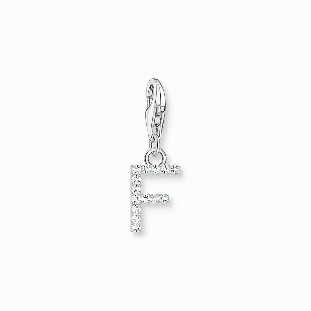 Charm lettre f, argent, zircons