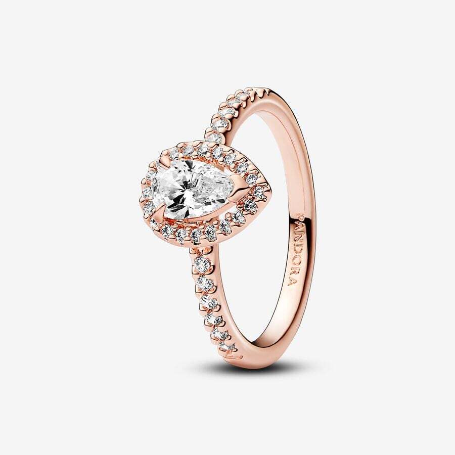 Bague halo scintillant forme de poire, Pandora Rose, zircons