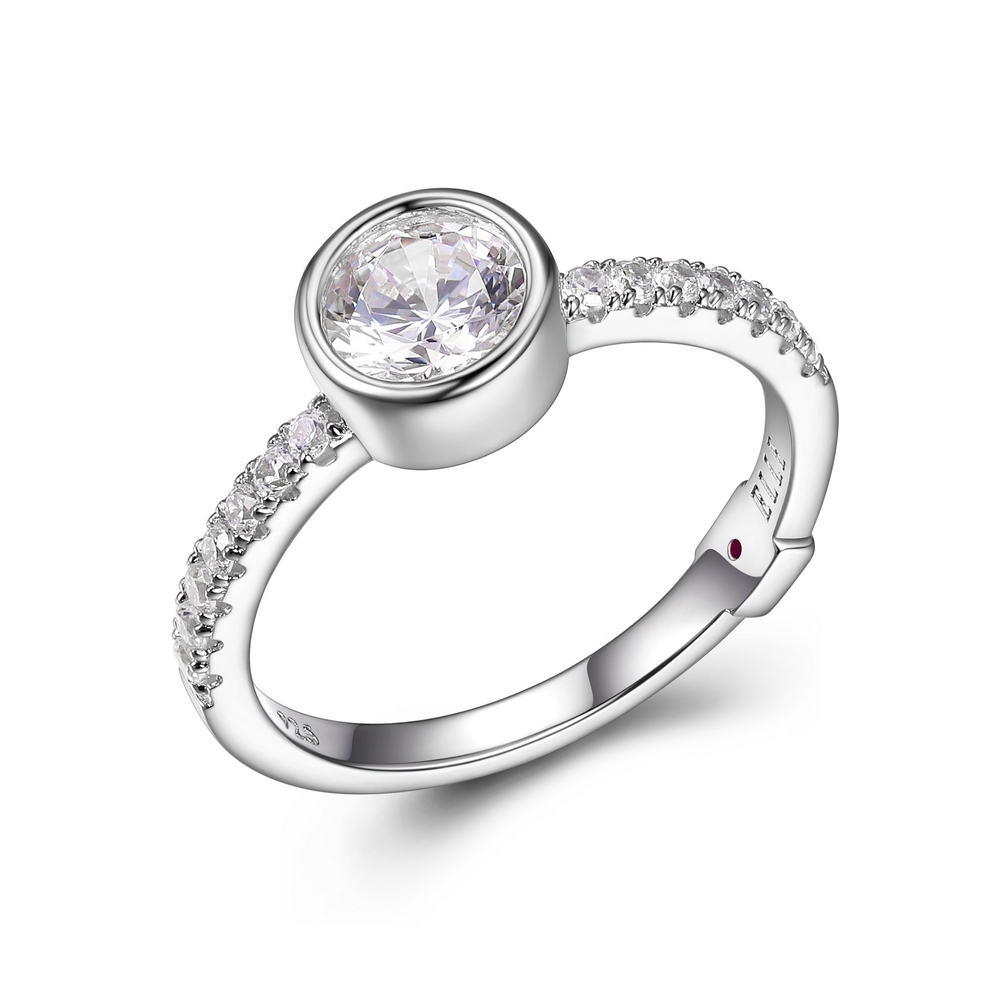 Si: 6, rhodium-plated silver, zirconium ring