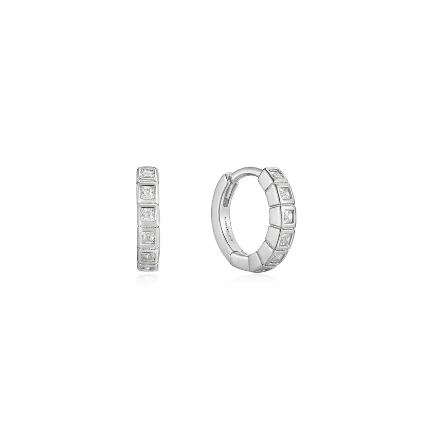 Rhodium-plated huggies with cubic zirconia