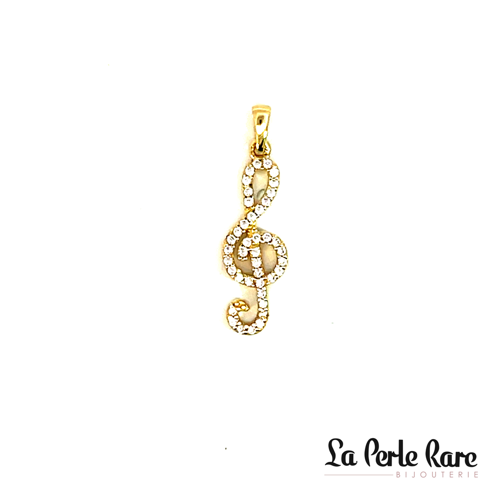 Pendentif clé de sol, or jaune 10 carats, zircons incolores - PAU-229-J - Exclusivités