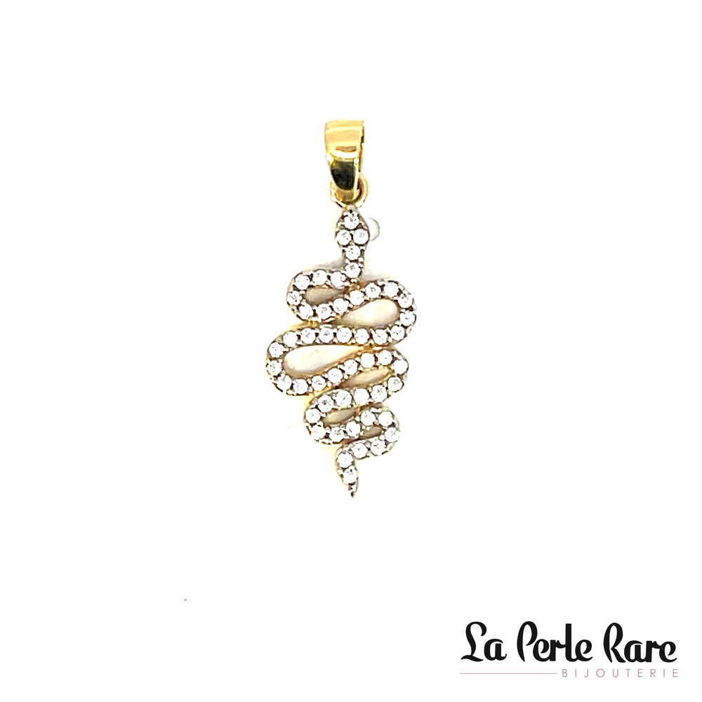 Pendentif serpent, or jaune 10 carats, zircons incolores