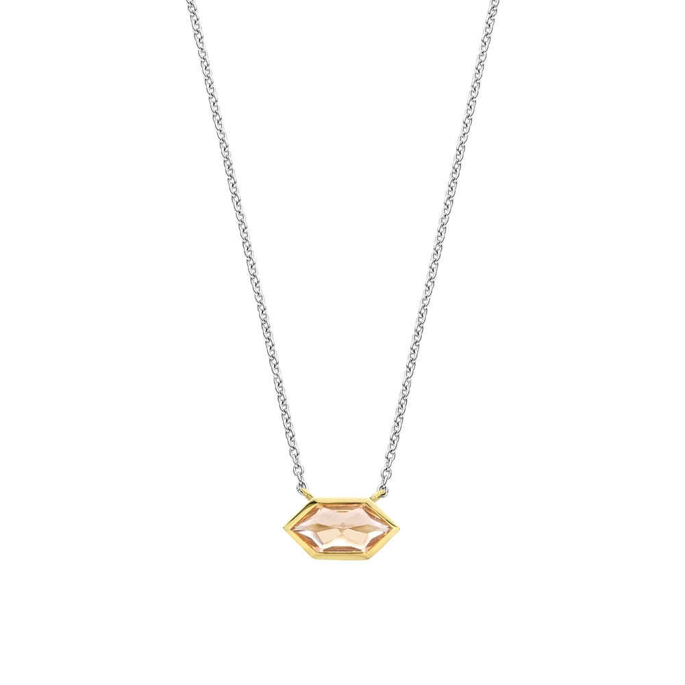 Collier argent 2 tons (blanc/jaune), zircon rose - 34041NU-42 - Ti Sento