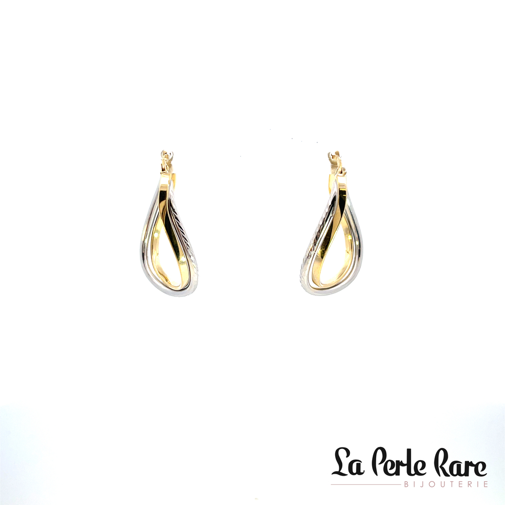 Textured earrings, two-tone gold (yellow/white) - LPR-2027 - Exclusivity