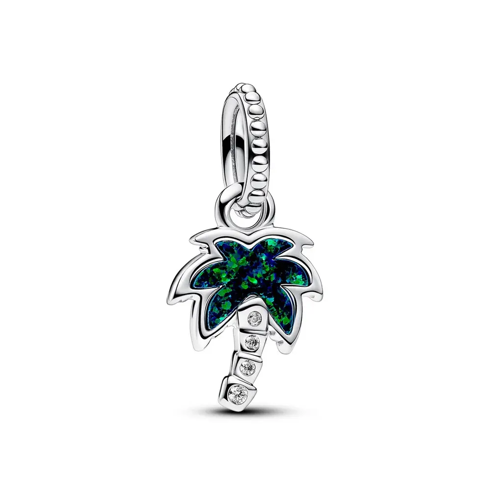 Palm tree charm, silver, laboratory opal - 793352C01 - Pandora