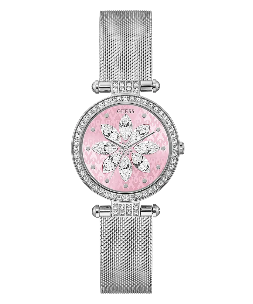 Stainless steel watch, pink dial, crystals - GW0032L3 - Guess