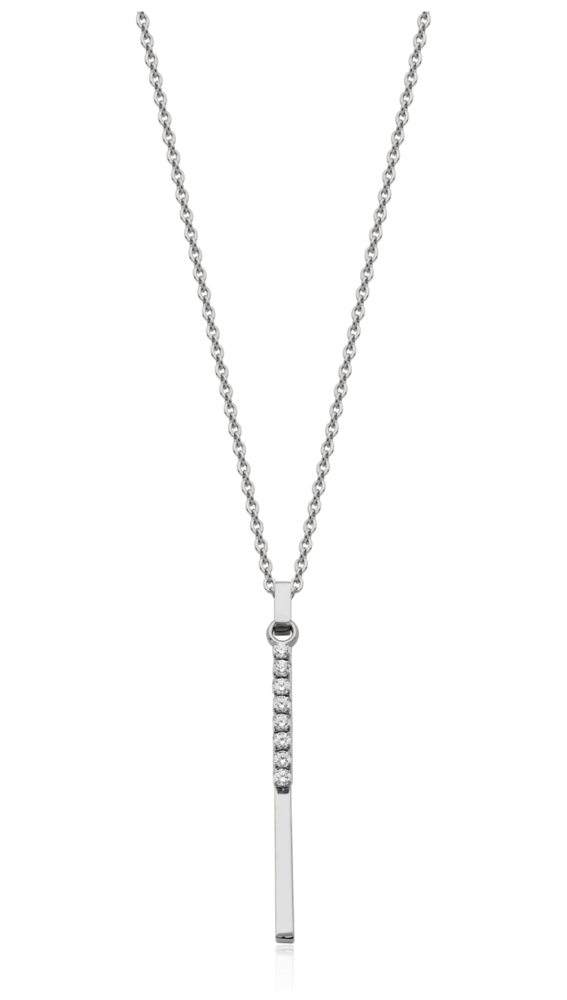 Collier barre acier, zircons 18+2 po