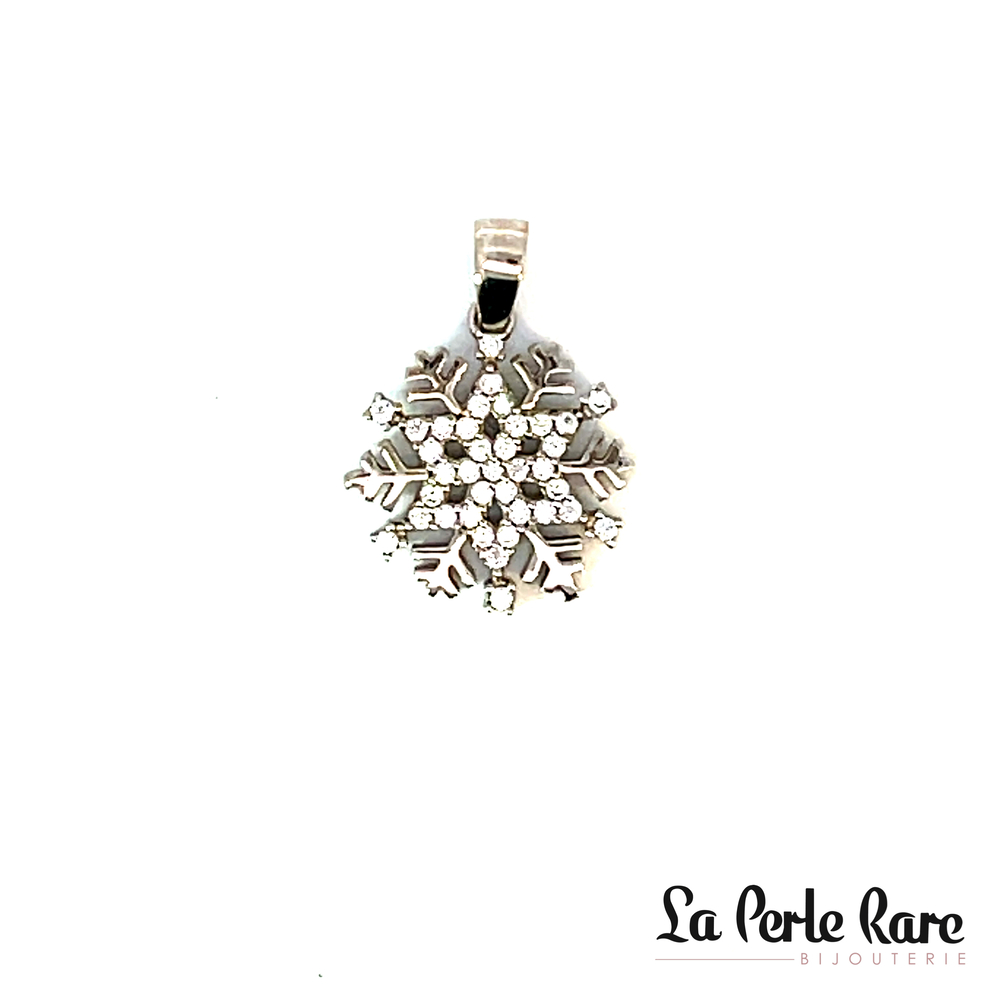 Pendentif flocon de neige, or blanc 10 carats, zircons incolores - PAZ-3118-B - Exclusivités