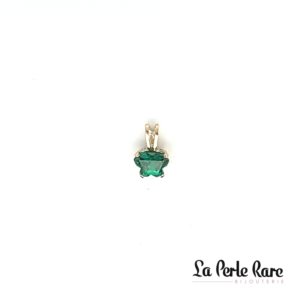 Pendentif or jaune, mai, zircon vert foncé