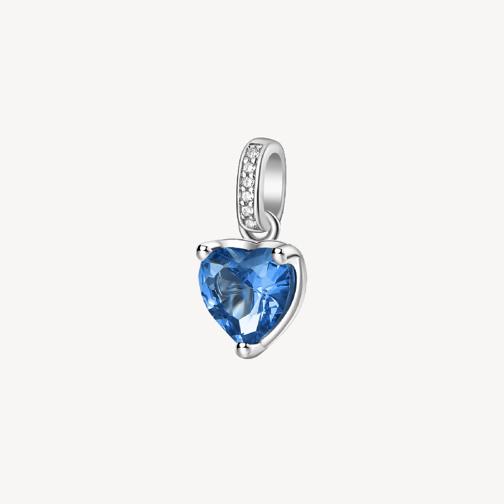 Rhodium-plated sterling silver heart pendant with white and blue cubic zirconia - FFB18 - Brosway Italia