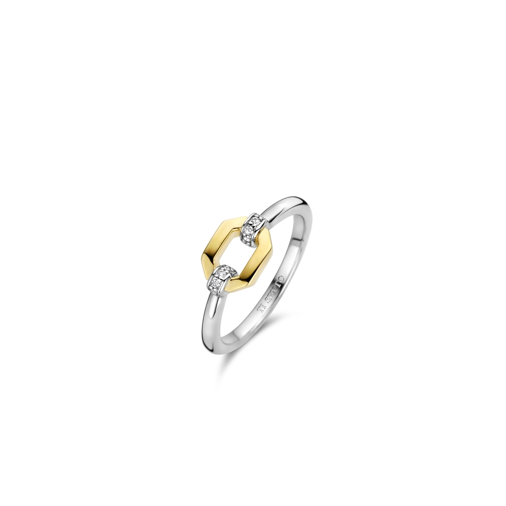 Bague argent 2 tons (blanc/jaune), zircons - 12300ZY-54 - Ti Sento