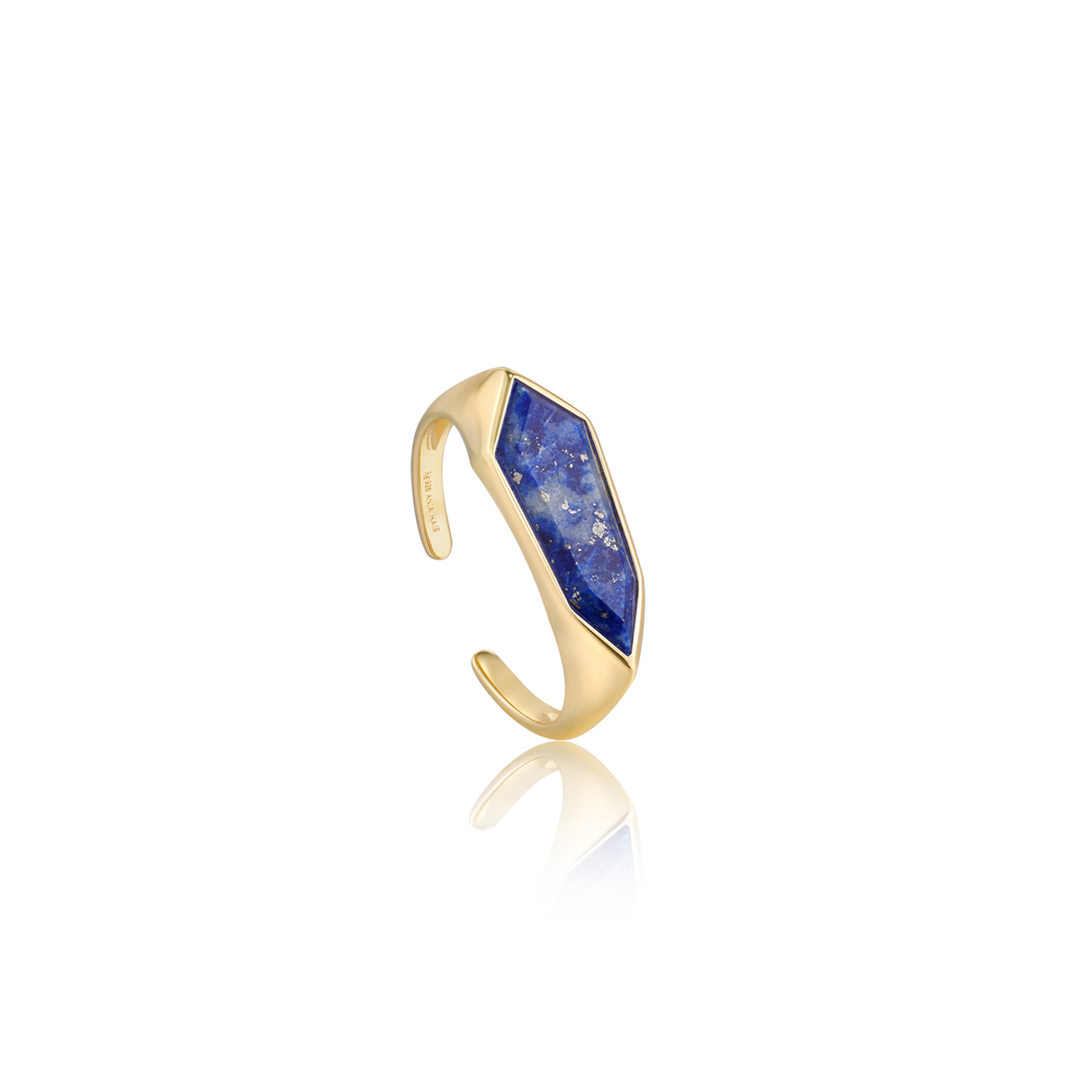 Bague ajustable argent doré, lapis