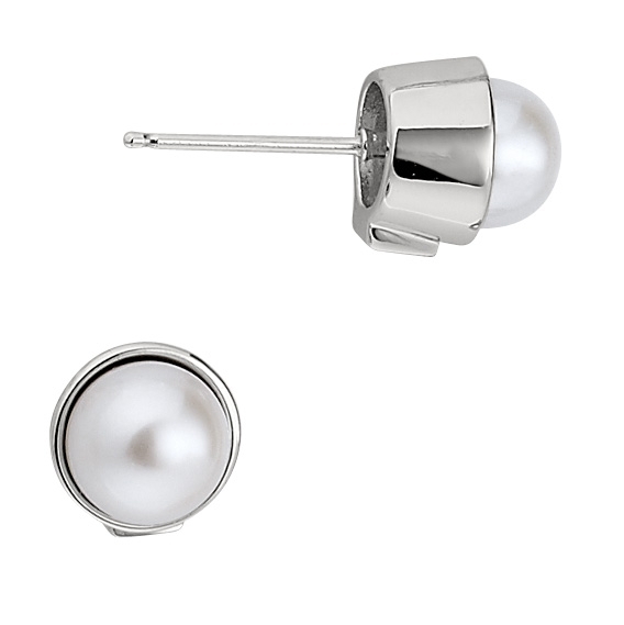 Rhodium-plated silver and pearl fixed earrings