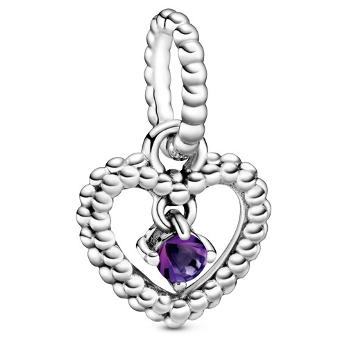 Bille coeur perlé, argent, cristal mauve