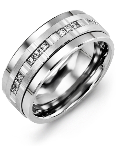 Tungsten Ring, 14-Karat White Gold, Total 27 Points of Diamonds, 9 Millimeters - MJA914TW-27R - Madani