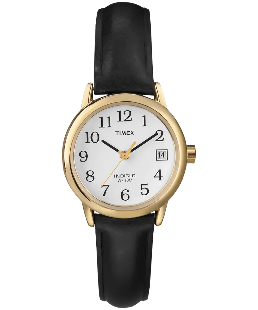 Montre cuir noir, métal doré, fond blanc - T2H341GP - Timex
