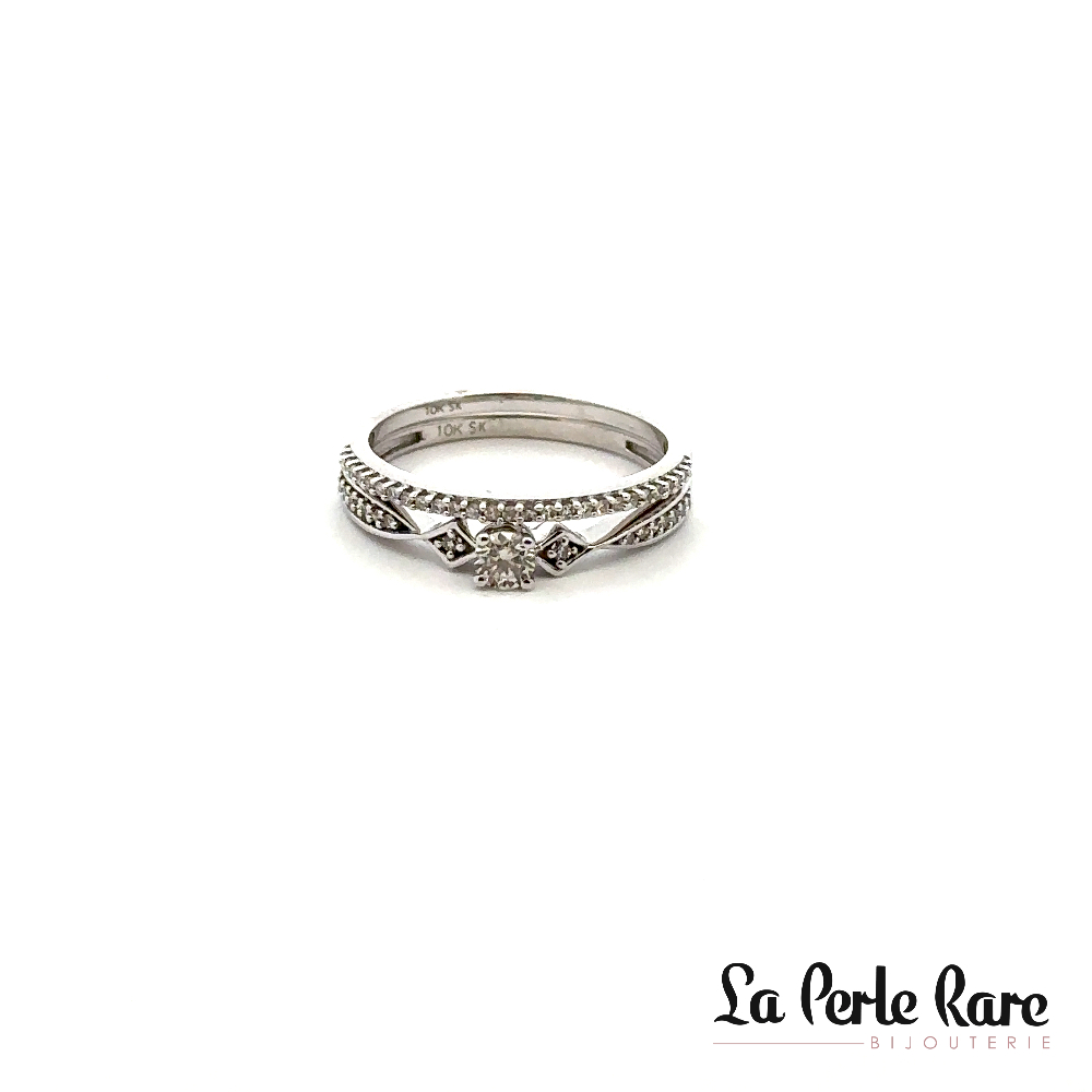 Ensemble d'alliances or blanc 10 carats, 25 points de diamants total - SKR43230-25 - Sk Diamonds