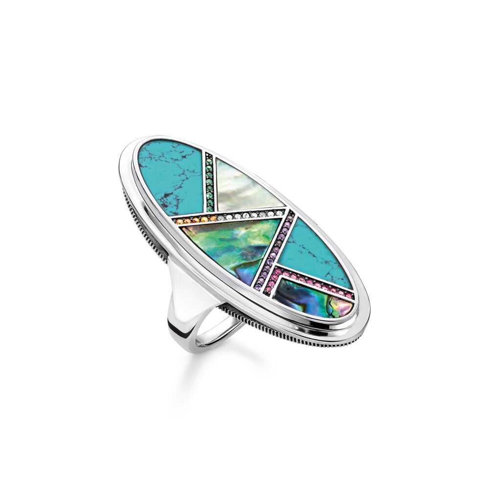 Bague turquoise synthétique et nacre