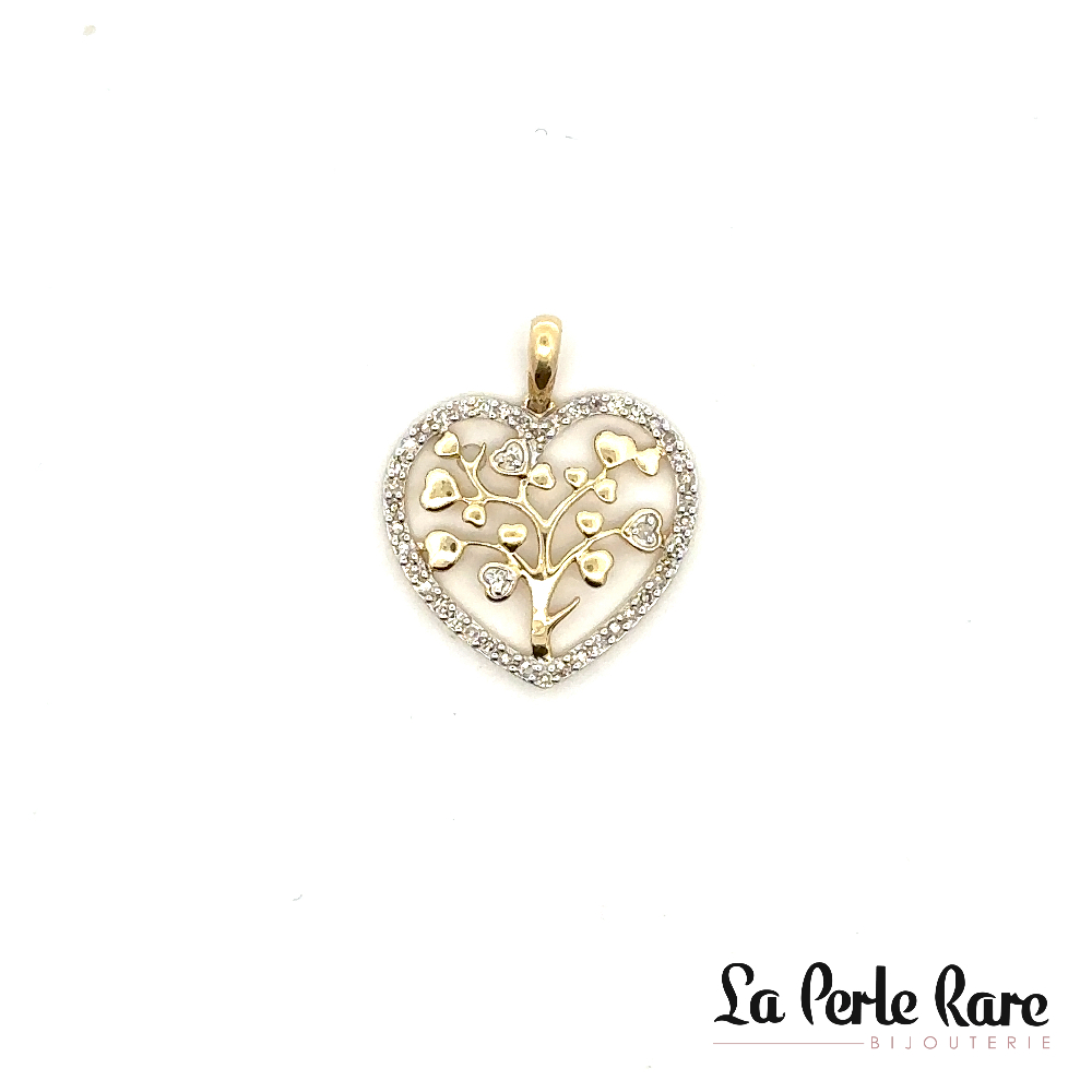 Pendentif coeur/arbre de vie, or jaune 10 carats, 20 points de diamants total - SKP41390-20 - Sk Diamonds