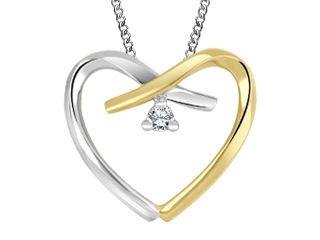 Pendentif coeur or 2 tons, 2 pts dia tot certificat - FIG3096P02 - Beverly Hills