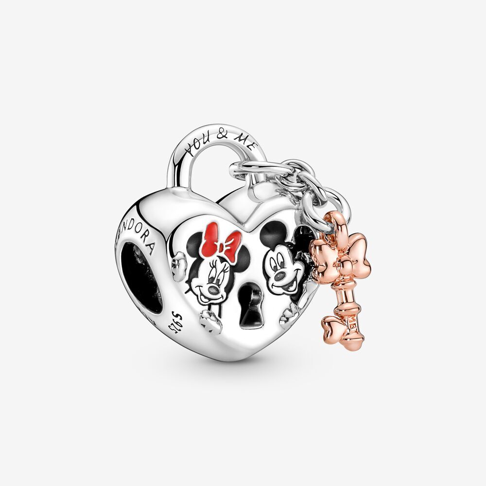 Bille cadenas mickey et minnie mouse de disney, argent, émaux mixtes, pandora rose - 780109C01 - Pandora