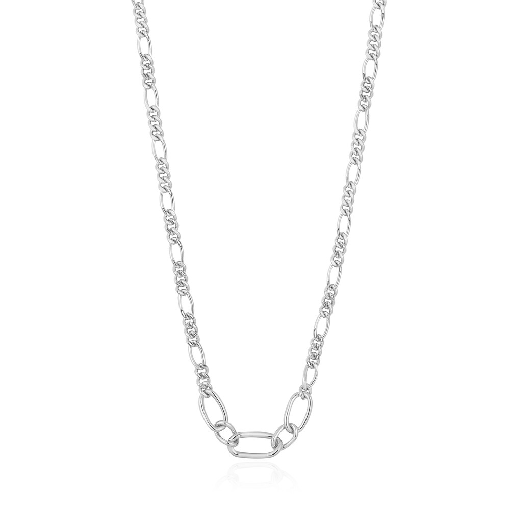 14-16in rhodium-plated silver figaro chain necklace - N021-03H - Ania Haie