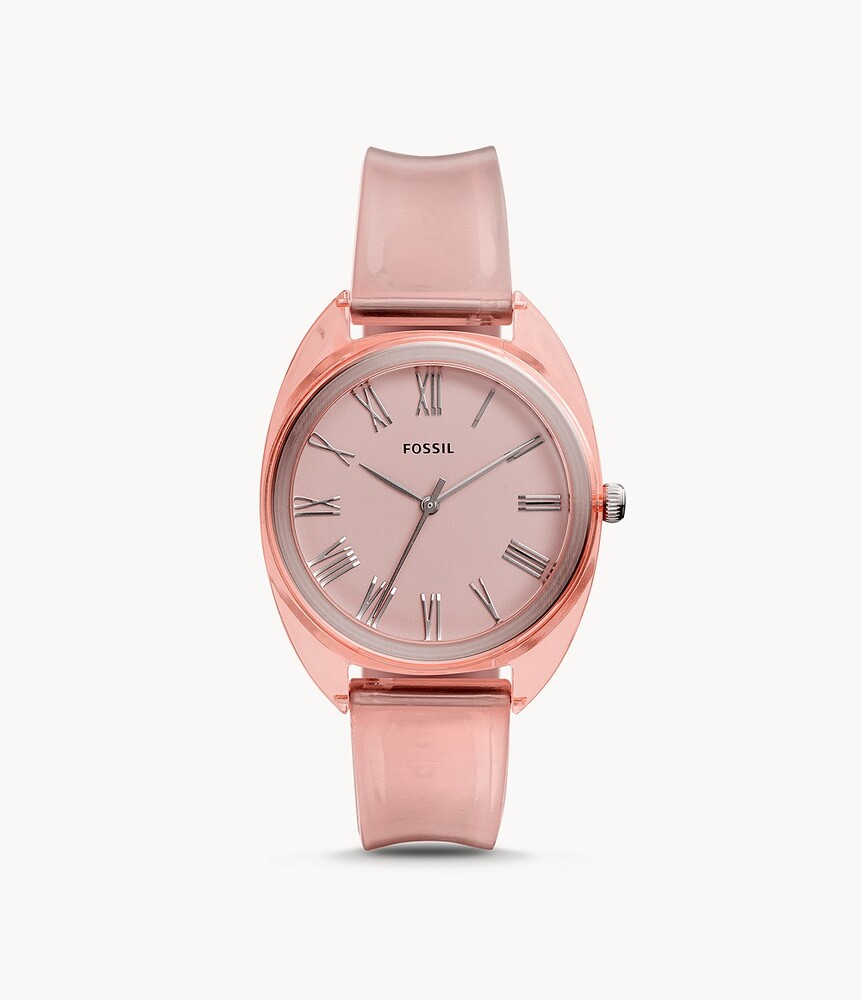 Steel and plastic peach silicone watch