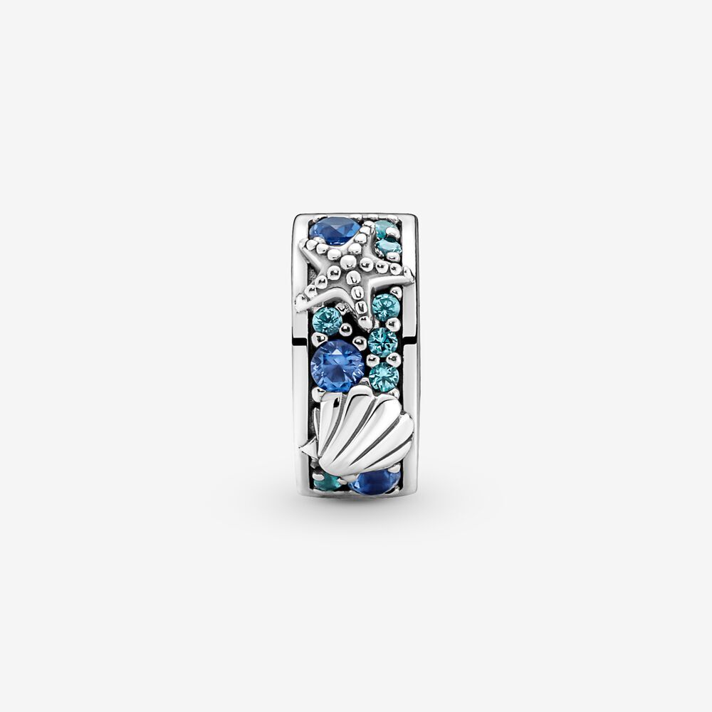 Clip étoile de mer et coquillage, argent, zircons bleus - 791678C01 - Pandora