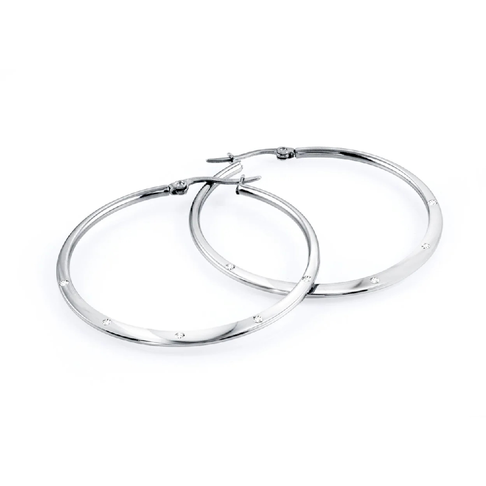 40mm Stainless Steel Hoops with Zircons - 145-0040E - Italgem Steel