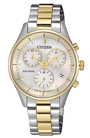 Montre eco-drive, acier 2 tons (blanc/jaune), fond nacré - FB1444-56D - Citizen