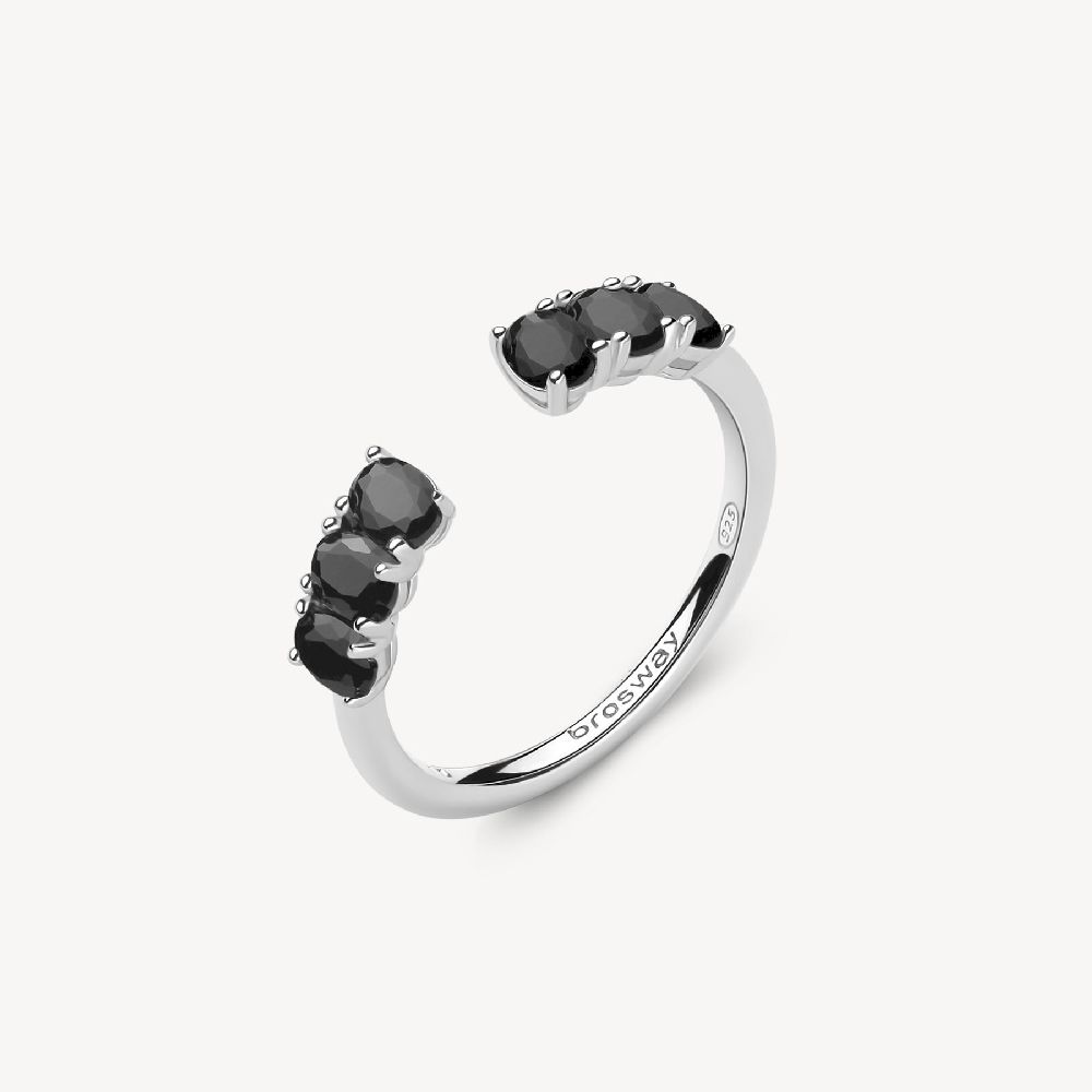 Rhodium-plated sterling silver open ring with black cubic zirconia - FMB11-6.5 - Brosway Italia