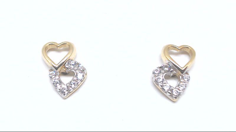 Yellow gold heart fixed earrings with zirconium - EAS-6992-J - Exclusivity