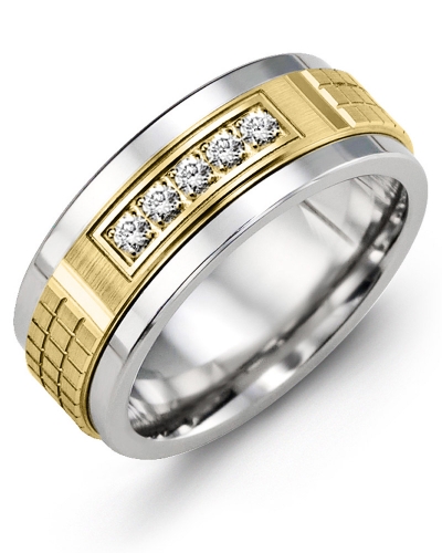 Tungsten Ring, 10-Karat Yellow Gold, Total 15 Points of Diamonds, 9 Millimeters - MKC910TY-15R - Madani