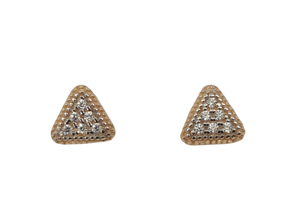 Boucles d'oreilles fixes triangulaires, or 2 tons (rose/blanc) 10 carats, zircons incolores - EOZ-1351-2TR - Exclusivités