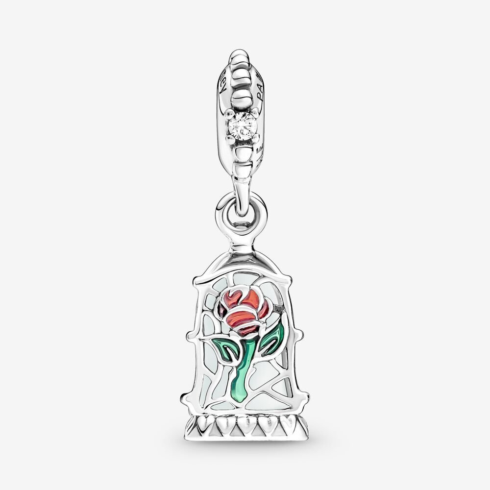 Bille disney la belle et la bête, rose enchatée, argent, verre de murano, zircons, émaux mixtes - 790024C01 - Pandora