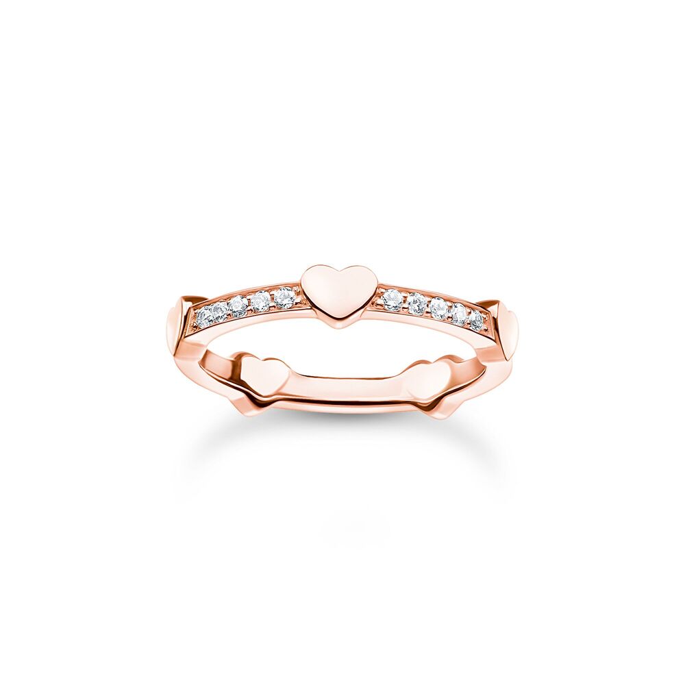 Jonc coeurs argent rosé, zircons blancs - TR2391-416-14-52 - Thomas Sabo