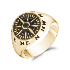 Bague chevalière, étoile du nord, acier inoxydable 2 tons (jaune/blanc), zircon noir