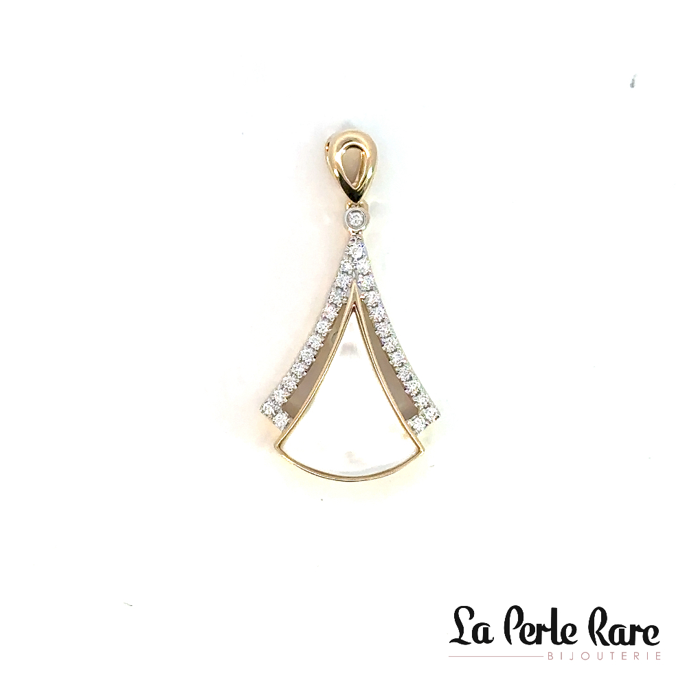 Pendentif or jaune 14 carats, nacre de perle, 15 points de diamants total - TP0152MOP - Exclusivités