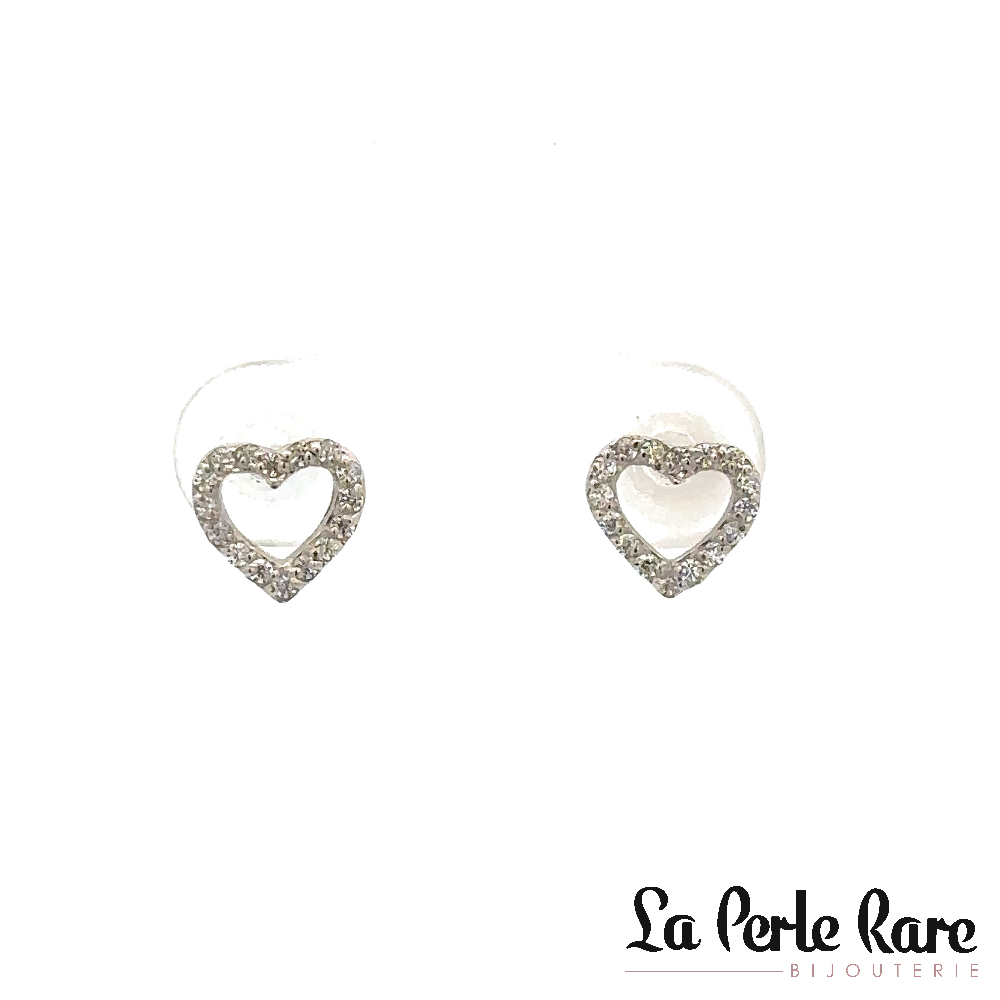 Stud Heart Earrings, 10K White Gold, Clear Zircons - 11253-7B - Exclusivity