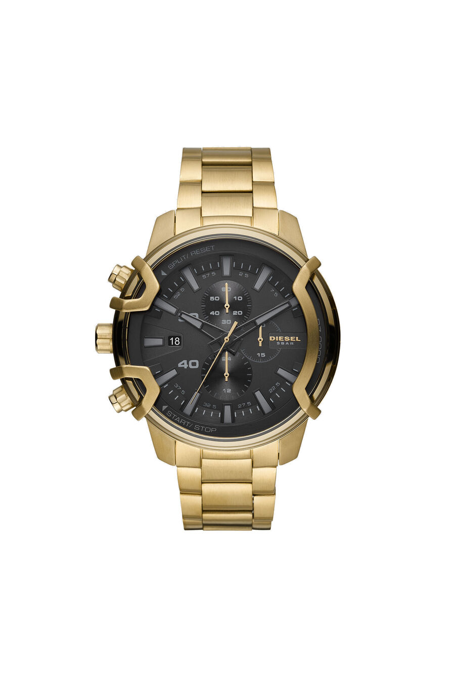 Montre chronographe Griffed en acier inoxydable plaqué or.