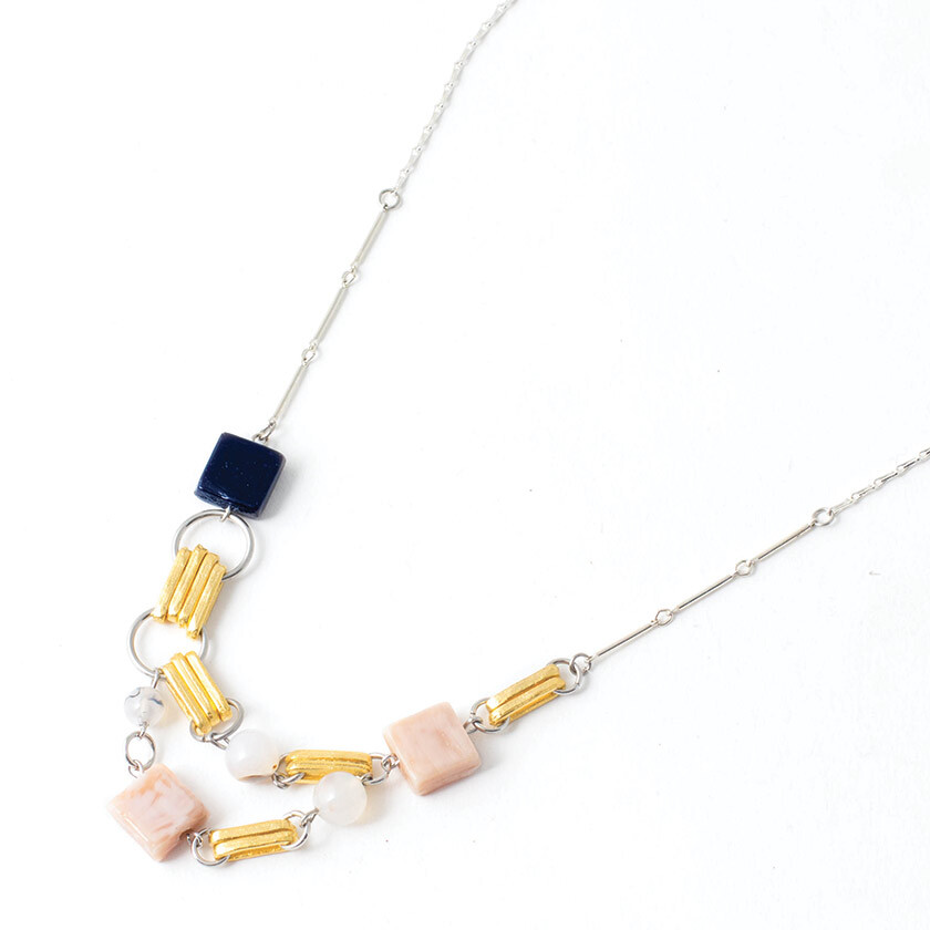 Glass, quartz, gold and tin necklace - FLORA-LITTO - Anne-marie Chagnon