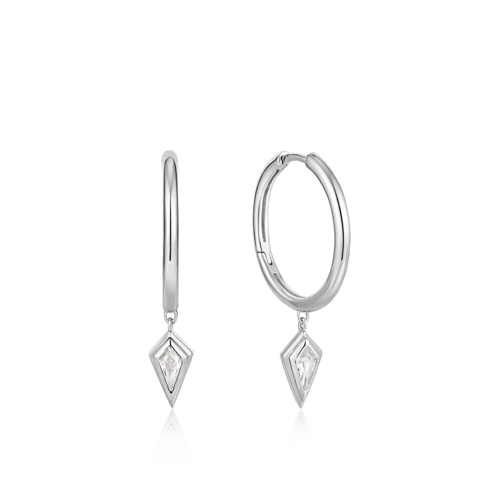 Rhodium-plated silver huggies with zirconia - E041-05H-W - Ania Haie