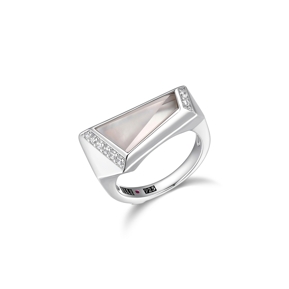 Bague argent rhodié, nacre, zircons - R4LADY97A8 - Elle