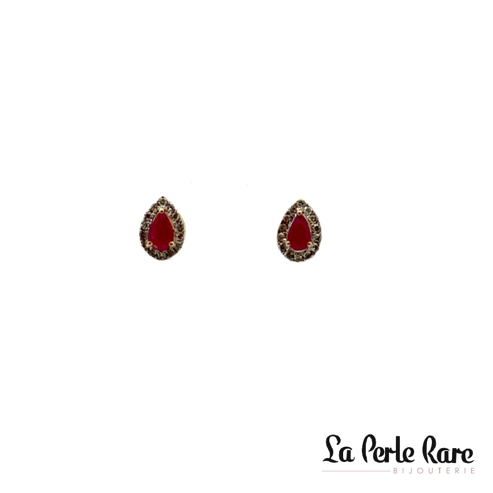 Boucles d'oreilles fixes or jaune 10 carats, 5 points de rubis total, 14 points de diamants total - SKEPR43392-RDBO - Exclusivités